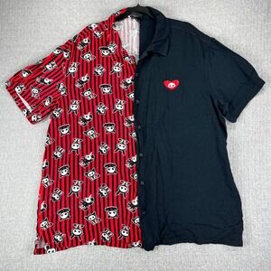 Skelanimals Button Up Shirt Mens 2XL Black Red Split Striped Heart Skull Graphic